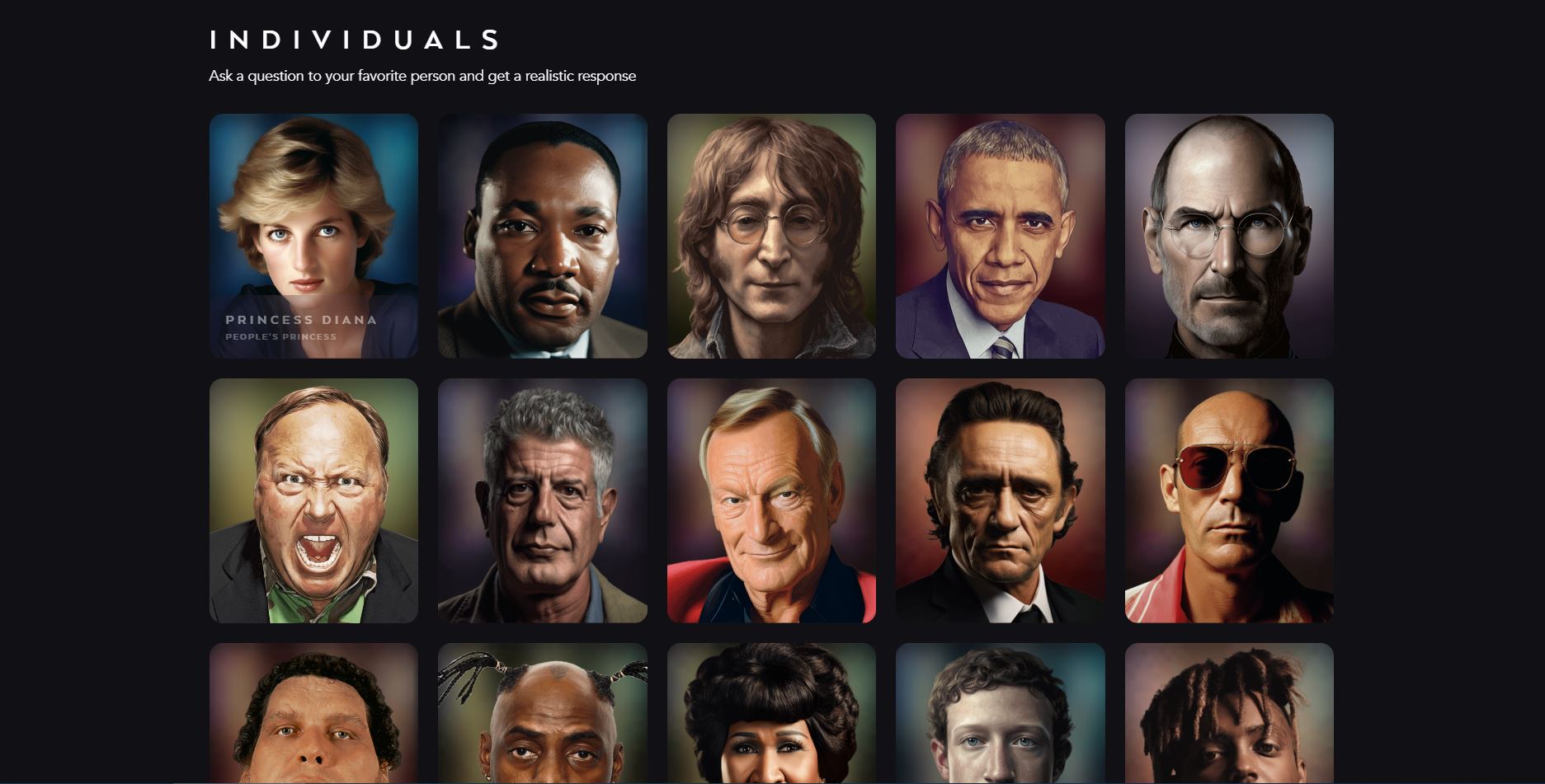 유명 인사 챗봇에게 질문해보세요